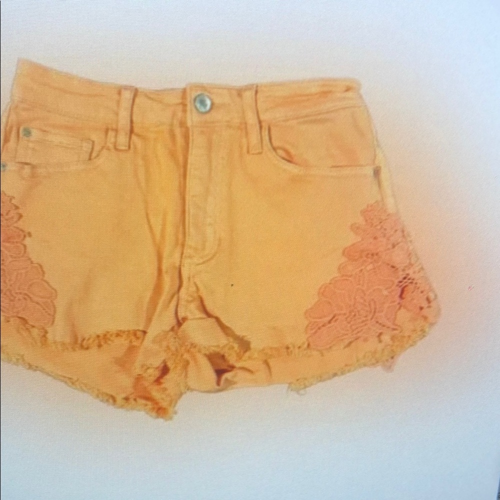 COPY - Guess Women’s Mid-Rise Lace Trim Zipper Fly Orange Denim Shorts Size 26